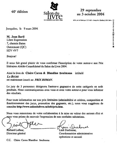 Nomin&eacute; pour le Prix litt&eacute;raire 2004